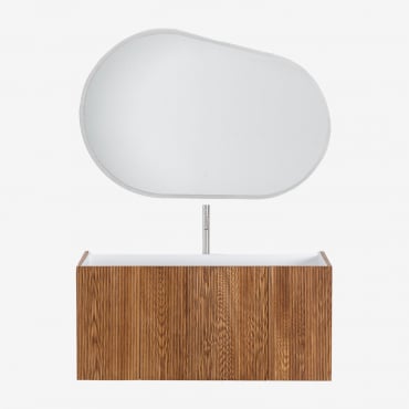 Ensemble Meuble De Salle De Bain Suspendu 120x50 Cm En Bois Avec Lavabo Intégré Fiore Marron Cendré & Ovale Led Et Anti-buée 120x80 - Sklum