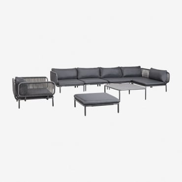 Canapé D'angle De Jardin Modulable 5 Pièces Avec Pouf, Fauteuil Et Table Basse Roubly Gris Graphite - Sklum