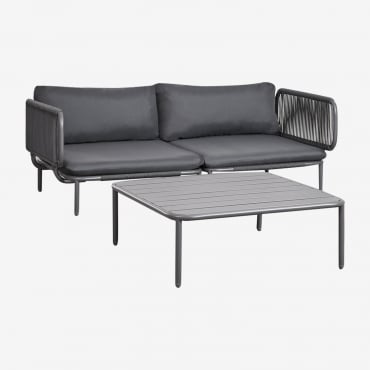 Salon De Jardin Composé D'un Canapé 2 Pièces Modulable Avec 2 Fauteuils D'angle Et Table Basse Roubly Gris Graphite - Sklum