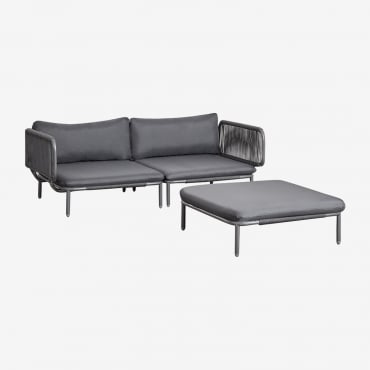 Canapé De Jardin Modulable 2 Pièces Avec 2 Fauteuils D'angle Et Pouf Roubly Gris Graphite - Sklum