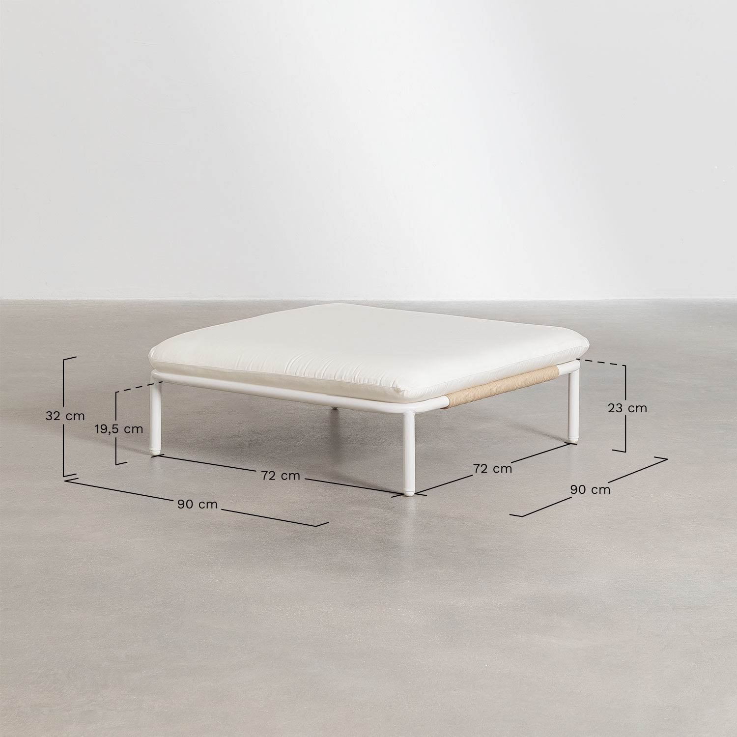 Canapé modulaire de jardin 2 pièces avec 2 fauteuils d'angle et pouf Roubly, mesures