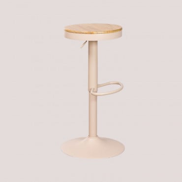 Pack De 4 Tabourets Hauts Réglables En Acier Et Bois D'orme Bardder Beige Lin - Sklum