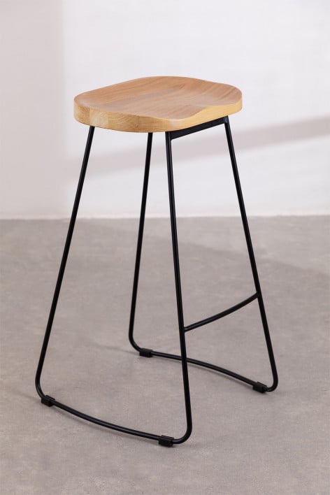 Lot de 2 tabourets hauts 75 cm en acier noir et bois d'orme Neicol - Noir
