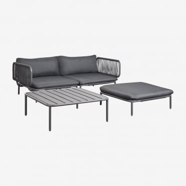 Canapé De Jardin Modulable 2 Pièces Avec 2 Fauteuils D'angle, Pouf Et Table Basse Roubly Gris Graphite - Sklum