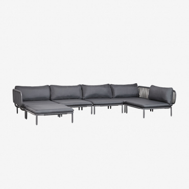 Canapé D'angle De Jardin Modulable 5 Pièces Et Pouf Roubly Gris Graphite - Sklum