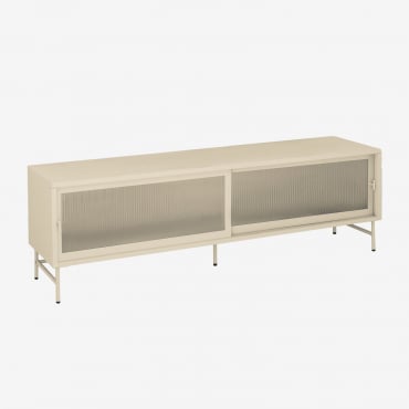 Meuble Tv 180x40 Cm En Acier Et Verre Paoline Beige Crème - Sklum