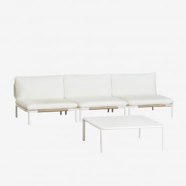 Salon De Jardin Avec Canapé Modulable 3 Pièces Et Table Basse Roubly Beige Amande - Sklum