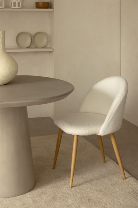 Chaise de salle à manger en tissu mouton Kana - Bois Naturel