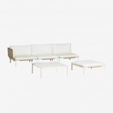 Canapé De Jardin D'angle Modulable 3 Pièces, Pouf Et Table Basse Roubly Beige Amande - Sklum