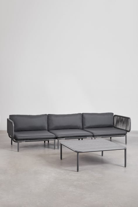 Canapé de jardin modulable 3 pièces avec 2 fauteuils d'angle et table basse Roubly