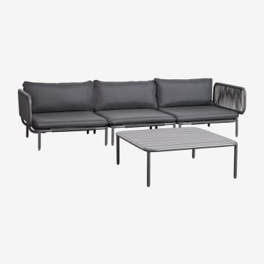 Canapé De Jardin Modulable 3 Pièces Avec 2 Fauteuils D'angle Et Table Basse Roubly Gris Graphite - Sklum