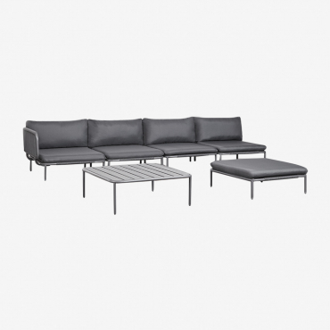 Canapé De Jardin D'angle Modulable 4 Pièces, Pouf Et Table Basse Roubly Gris Graphite - Sklum