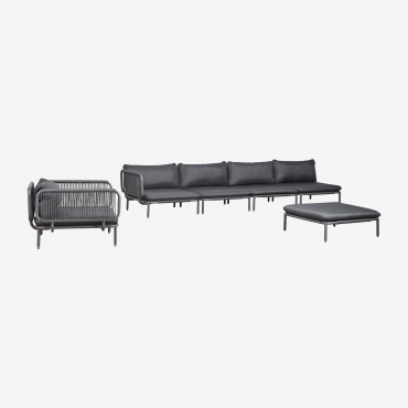 Canapé De Jardin D'angle Modulable 4 Pièces Avec Pouf Et Fauteuil Roubly Gris Graphite - Sklum