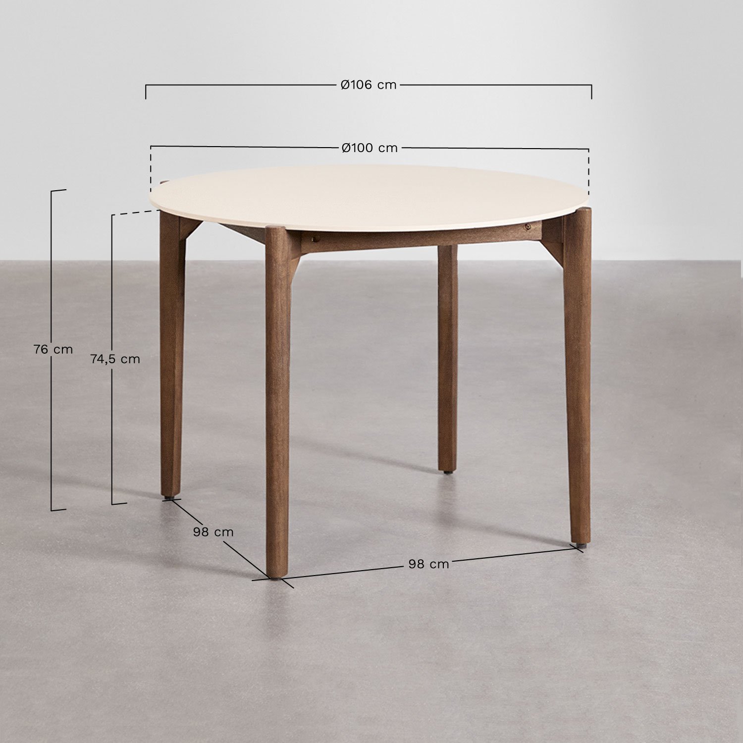 Table à manger ronde Ø100 cm en ciment et bois d'acacia Xajul, mesures