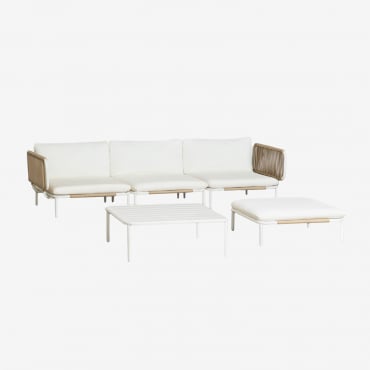 Canapé De Jardin Modulable 3 Pièces Avec 2 Fauteuils D'angle, Pouf Et Table Basse Roubly Beige Amande - Sklum