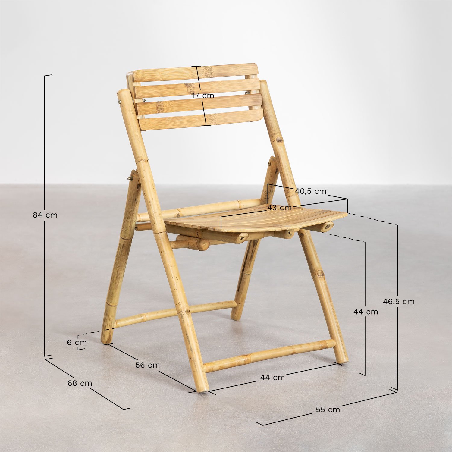 Chaise de jardin pliante en bambou Nelida, mesures