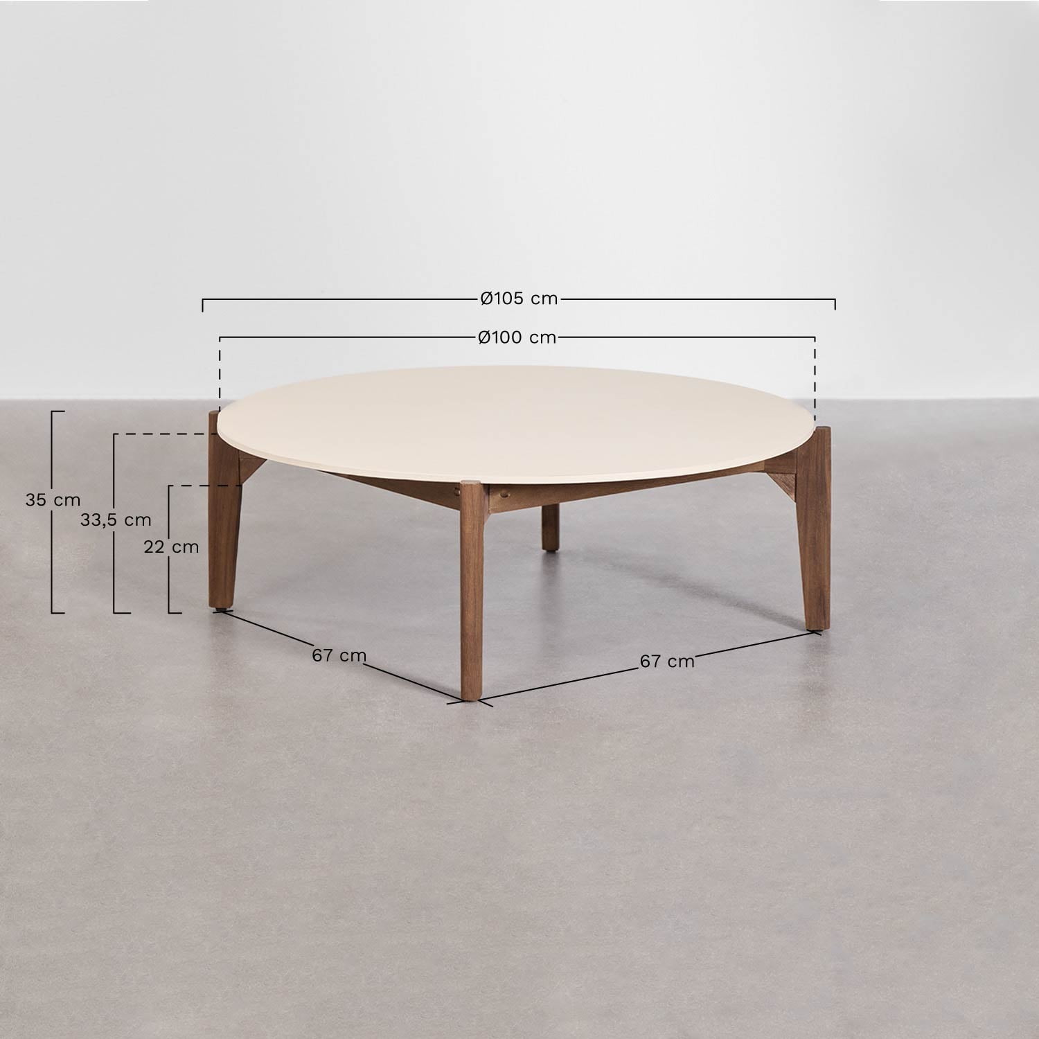 Table basse ronde en ciment et bois d'acacia Xajul, mesures