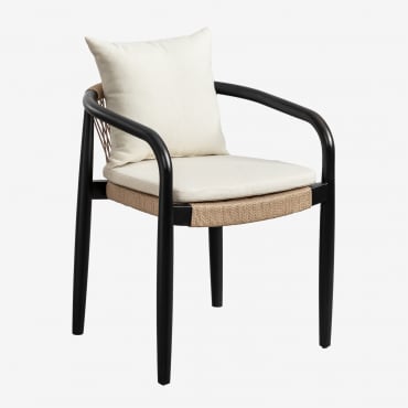 Pack De 2 Chaises De Salle À Manger Avec Accoudoirs En Acacia Et Papier Tressé Giulia Noir Uni - Sklum