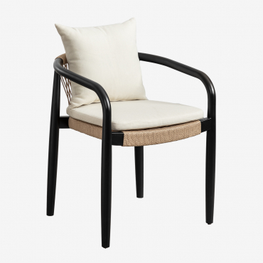 Pack De 4 Chaises De Salle À Manger Avec Accoudoirs En Bois D'acacia Et Papier Tressé Giulia Noir Uni - Sklum
