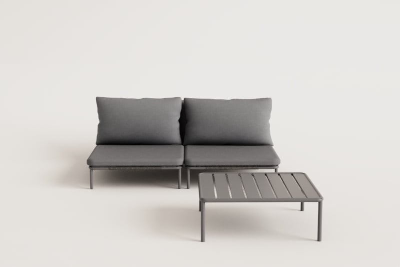 Ensemble de jardin avec canapé modulaire 2 pièces et table basse Roubly