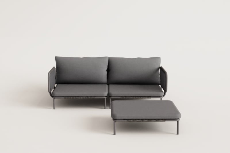 Canapé modulaire de jardin 2 pièces avec 2 fauteuils d'angle et pouf Roubly