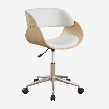 Chaise De Bureau À Roulettes En Bois Et Simili Cuir Lorete Bois Naturel - Sklum