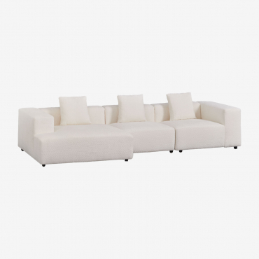 Canapé Modulaire Avec Méridienne Gauche De 3 Pièces (↔︎335 Cm) Avec Accoudoir Haut Bruna Boucle Blanc - Sklum