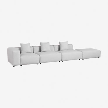 Canapé D'angle Modulaire 3 Pièces Avec Accoudoir Haut Et Pouf (↔︎450 Cm) Bruna Tissu Gris Glacial - Sklum