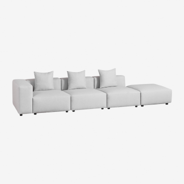 Canapé D'angle Modulaire 3 Pièces Avec Accoudoir Haut Et Pouf (↔︎370 Cm) Bruna Tissu Gris Glacial - Sklum