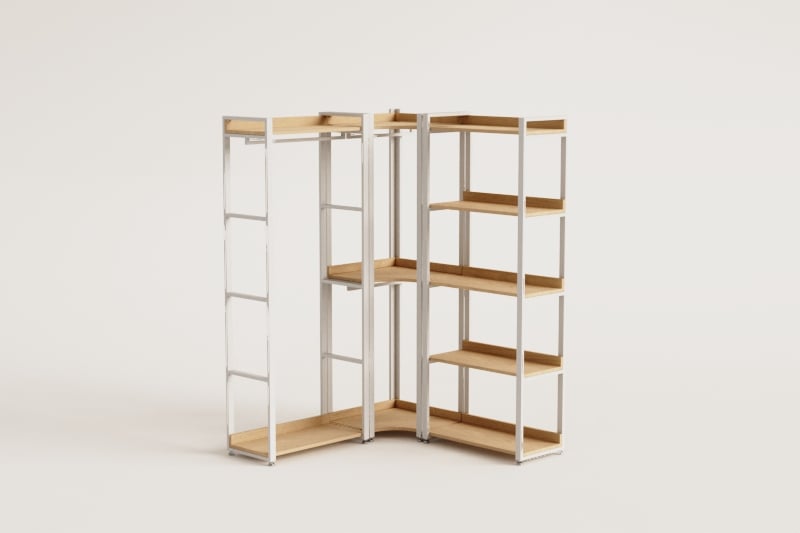 Armoire d'Angle Ouverte Modulaire 3 Pièces avec Porte-Manteau en Acier et Bois Ariaster  