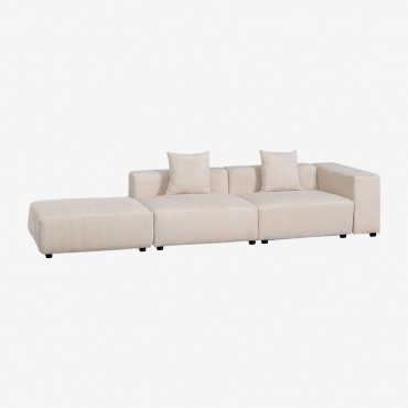 Canapé D'angle Modulaire Droit 2 Pièces Avec Accoudoir Haut Et Pouf (↔︎345 Cm) Bruna Velours Côtelé Beige Lin - Sklum