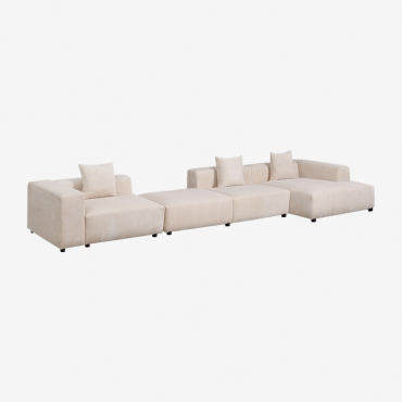 Canapé Modulaire Avec Méridienne Droite De 3 Pièces Avec Accoudoir Haut Et Pouf (↔︎480 Cm) Bruna Velours Côtelé Beige Lin - Sklum
