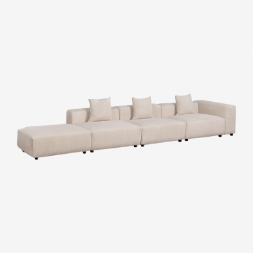 Canapé D'angle Modulaire Droit 3 Pièces Avec Accoudoir Haut Et Pouf (↔︎450 Cm) Bruna Velours Côtelé Beige Lin - Sklum