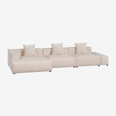 Canapé D'angle Modulaire Droit 2 Pièces Avec Accoudoir Haut Et Pouf ↔︎285 Cm Bruna Velours Côtelé Beige Lin - Sklum