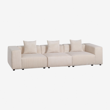 Canapé Modulaire 3 Pièces ↔︎315 Cm Avec Accoudoir Haut Bruna Velours Côtelé Beige Lin - Sklum