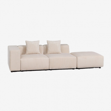 Canapé D'angle Modulaire 2 Pièces Avec Accoudoir Haut Et Pouf (↔︎285 Cm) Bruna Velours Côtelé Beige Lin - Sklum
