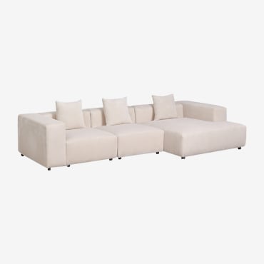 Canapé Modulaire Avec Méridienne Droite De 3 Pièces ↔︎335 Cm Avec Accoudoir Haut Bruna Velours Côtelé Beige Lin - Sklum