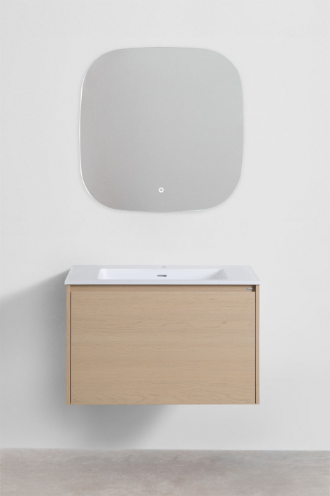 Ensemble meuble de salle de bain suspendu 80x50 cm en bois avec lavabo intégré Jacob - Bois Naturel