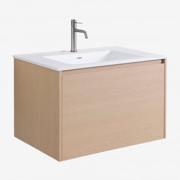 Ensemble De Meuble De Salle De Bain En Bois Avec Lavabo Intégré Jacob Bois Naturel & Sans Miroir & Gris Brossé - Sklum