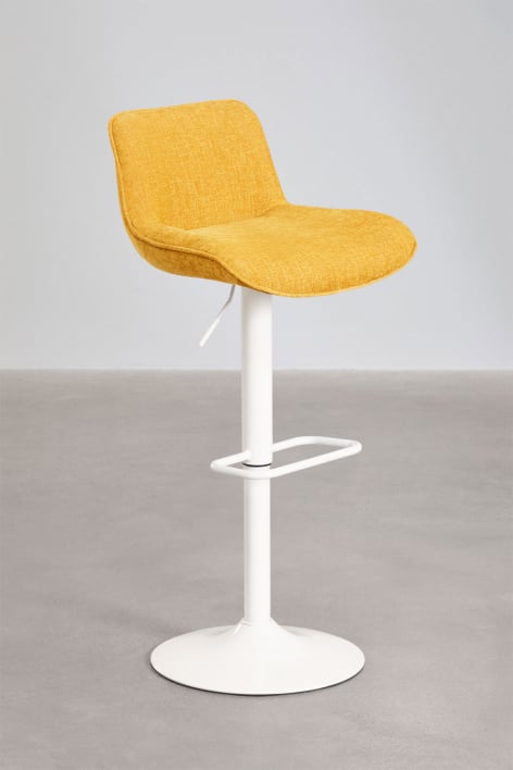 Lot de 2 tabourets hauts réglables avec dossier en tissu jaune curry et pied blanc Igarasi - Blanc - Jaune Curry