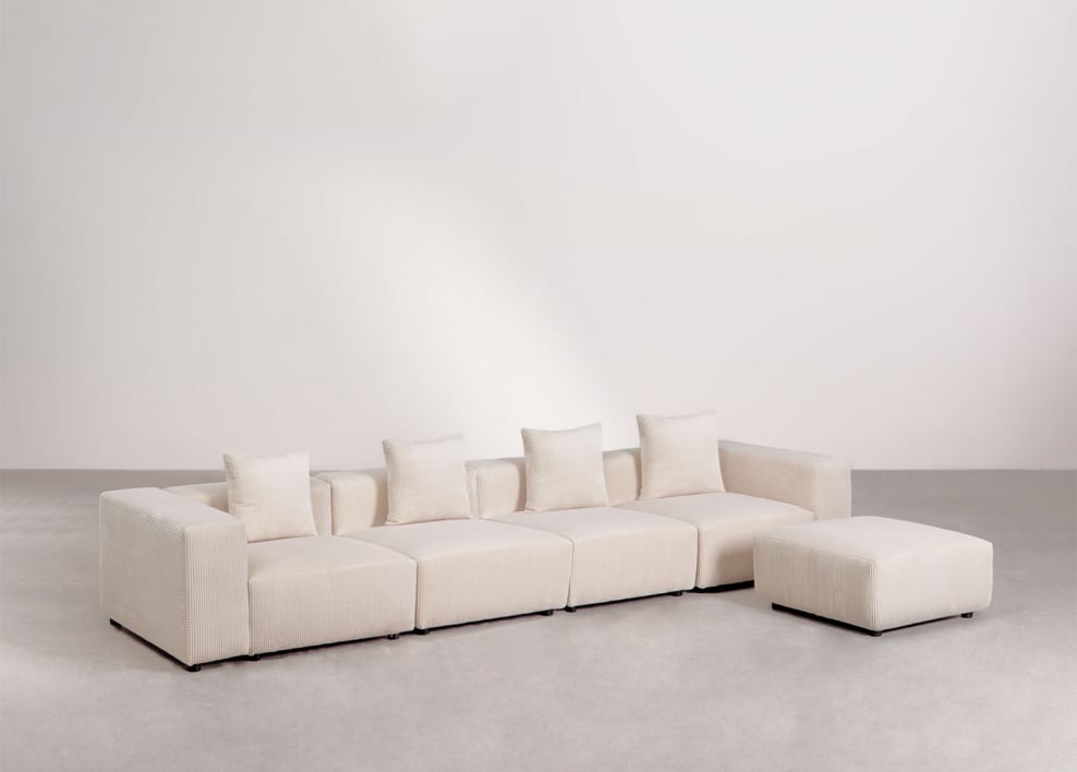 Sofa modulaire 4 pièces avec accoudoir haut et pouf ↔︎400 cm Bruna