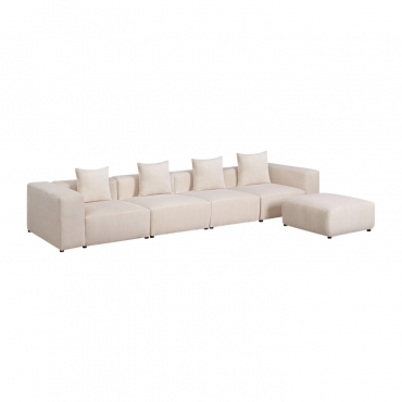 Sofa Modulaire 4 Pièces Avec Accoudoir Haut Et Pouf ↔︎400 Cm Bruna Velours Côtelé Beige Lin - Sklum