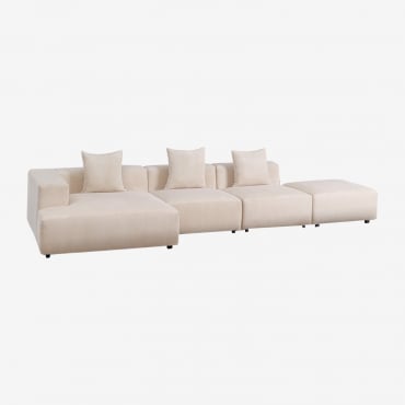 Canapé Modulaire Avec Méridienne D'angle Gauche En 3 Pièces Avec Pouf (↔︎390 Cm) Bruna Velours Côtelé Beige Lin - Sklum