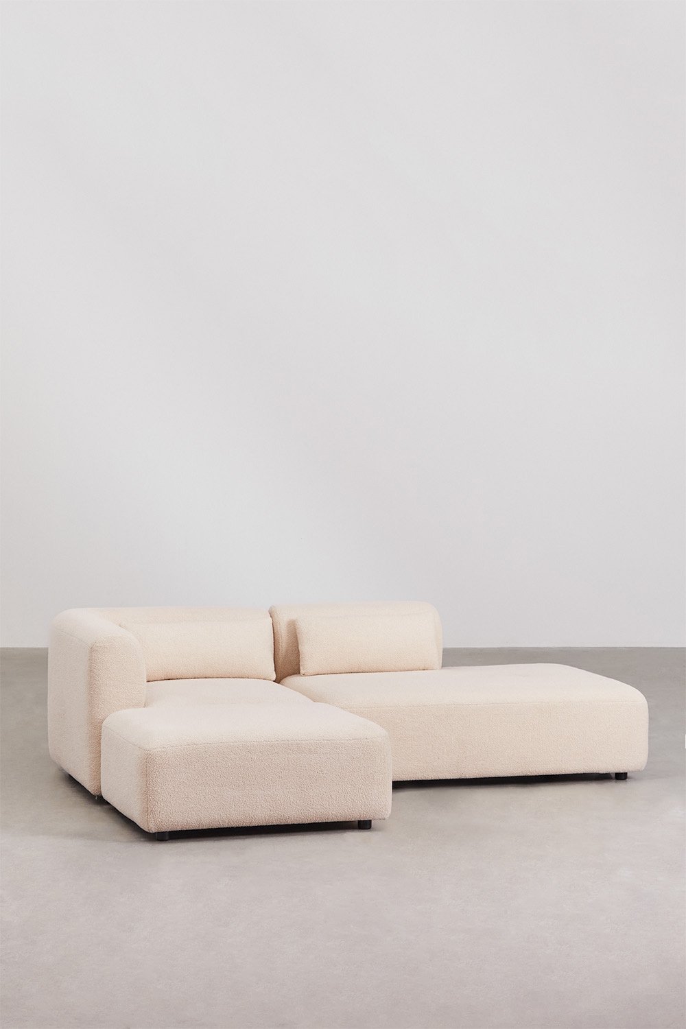 Canapé d'angle modulable 2 pièces avec méridienne droite et pouf Fogler