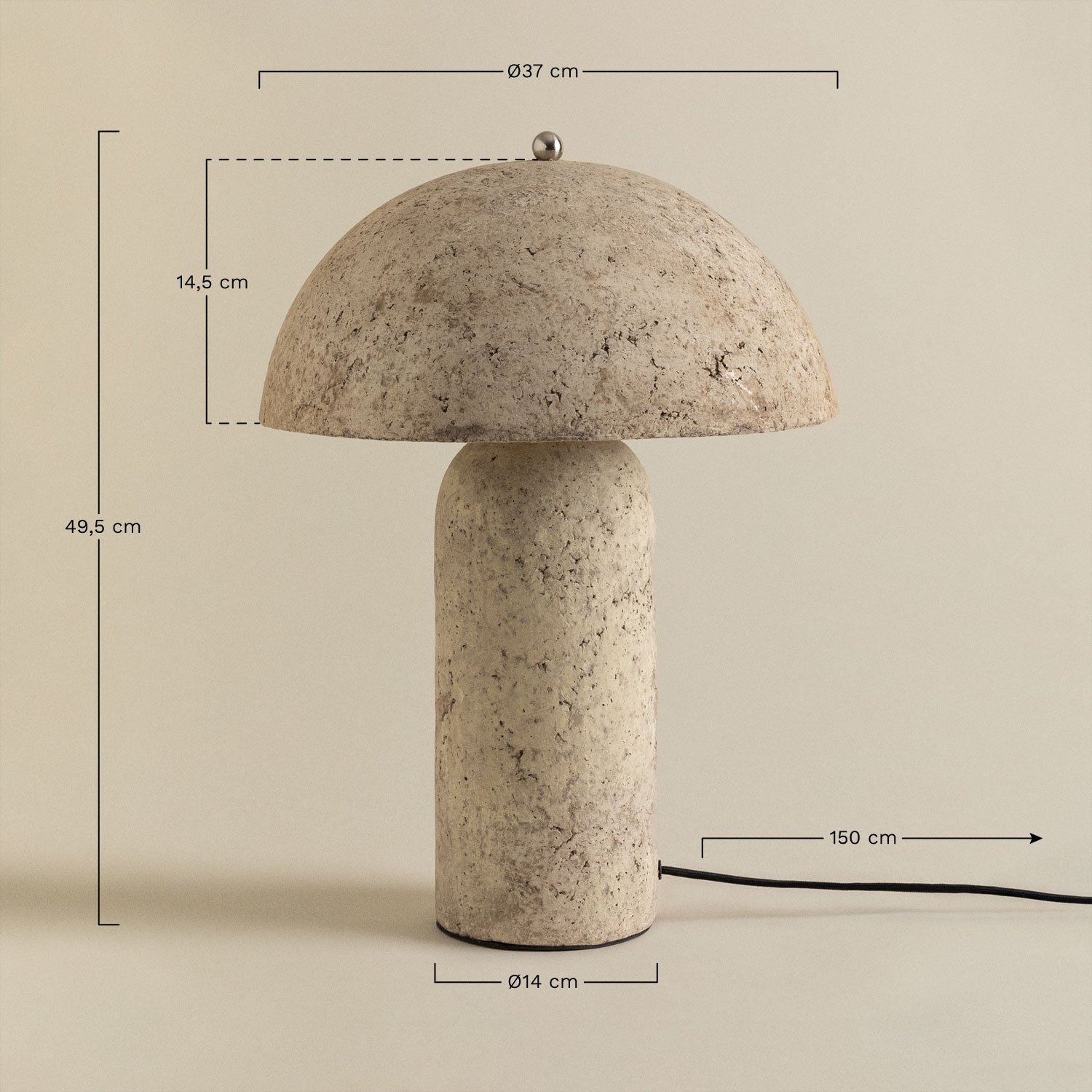 Lampe de table en papier mâché Noreia, mesures