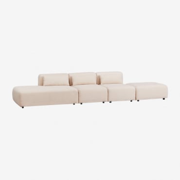 Canapé Modulable 3 Pièces Avec Méridienne Gauche Et Pouf Fogler Chenille Beige Crème - Sklum