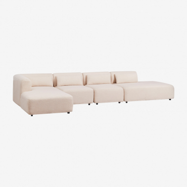 Canapé Modulaire Avec Méridienne D'angle Gauche 4 Pièces Avec Méridienne Fogler Chenille Beige Crème - Sklum