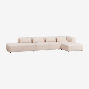 Canapé Modulaire Avec Méridienne D'angle Droit 4 Pièces Avec Méridienne Fogler Chenille Beige Crème - Sklum