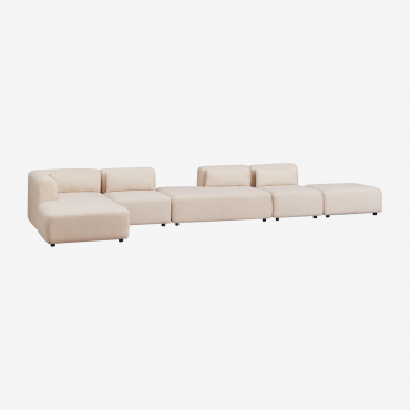 Canapé Modulable Avec Méridienne D'angle Gauche 4 Pièces Avec Méridienne Et Pouf Fogler Chenille Beige Crème - Sklum