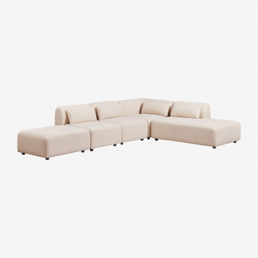 Canapé D'angle Modulable 4 Pièces Avec Méridienne Droite Et Pouf Fogler Chenille Beige Crème - Sklum